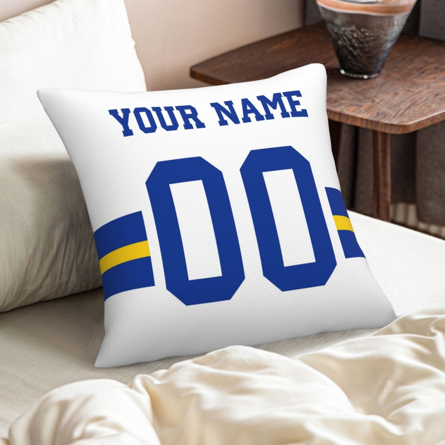 Customized Los Angeles Rams Football Team Decorative Throw Pillow Case Print Personalized Football Style Fans Letters & Number White Pillowcase Birthday Gifts