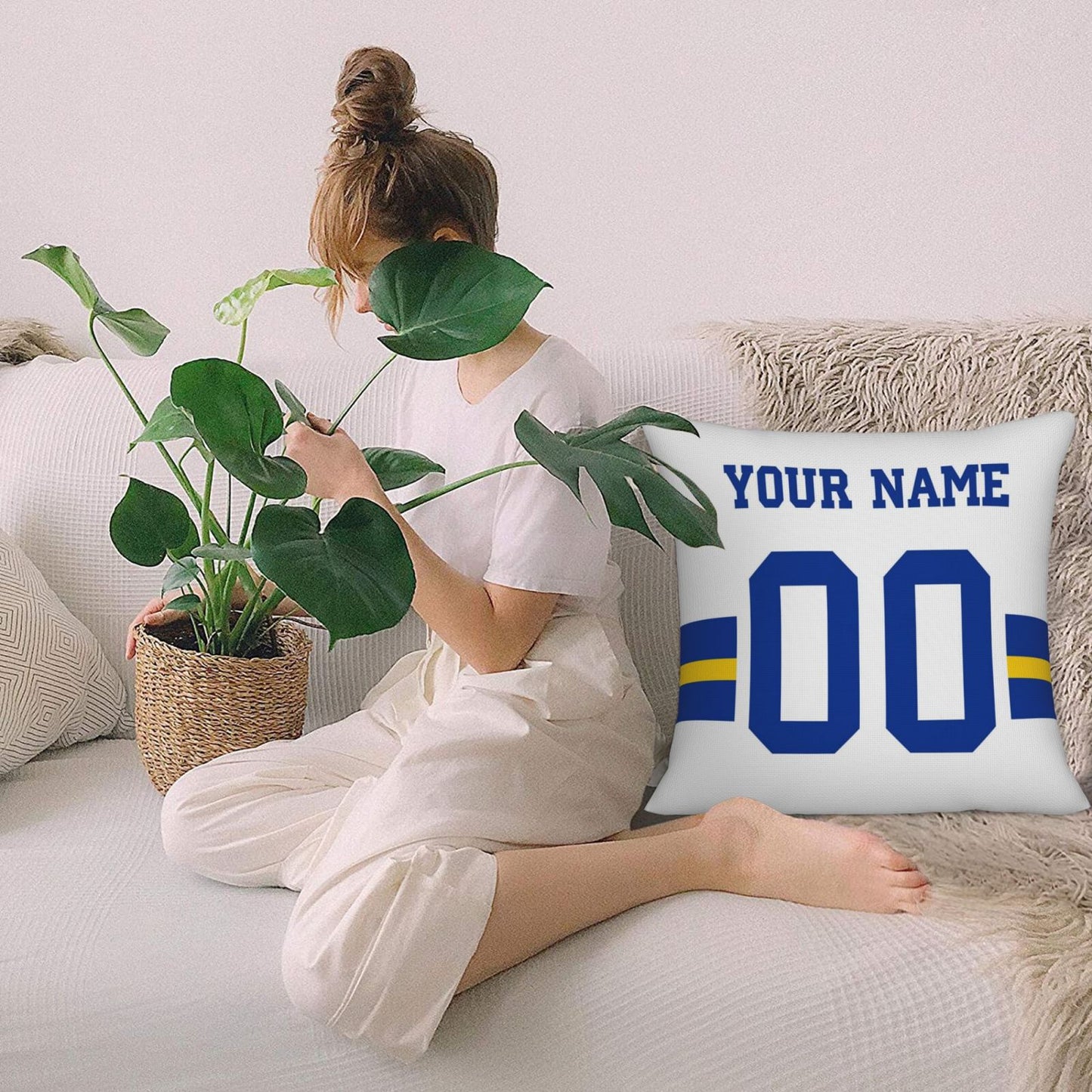 Customized Los Angeles Rams Football Team Decorative Throw Pillow Case Print Personalized Football Style Fans Letters & Number White Pillowcase Birthday Gifts