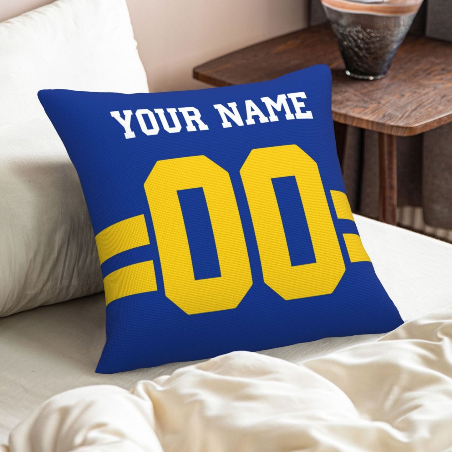 Customized Los Angeles Rams Football Team Decorative Throw Pillow Case Print Personalized Football Style Fans Letters & Number Royal Pillowcase Birthday Gift