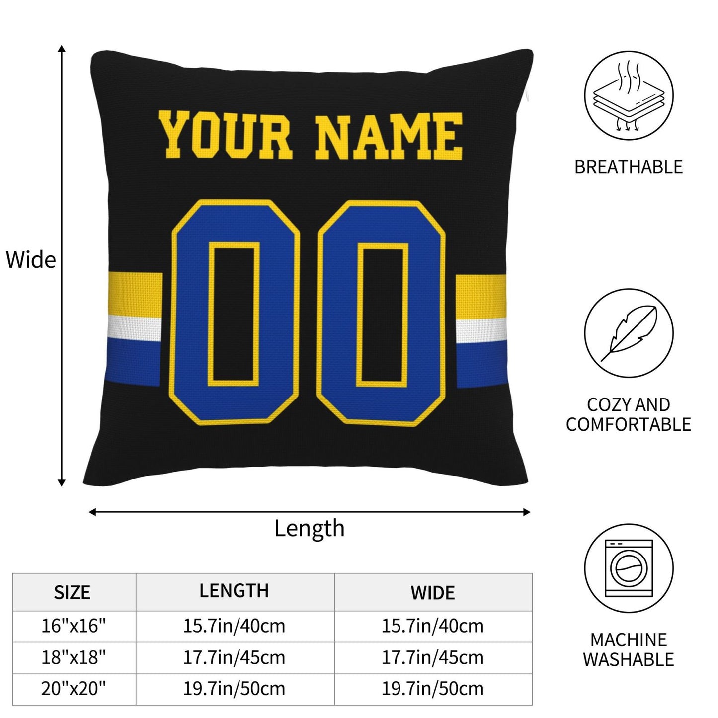 Customized Los Angeles Rams Football Team Decorative Throw Pillow Case Print Personalized Football Style Fans Letters & Number Black Pillowcase Birthday Gifts