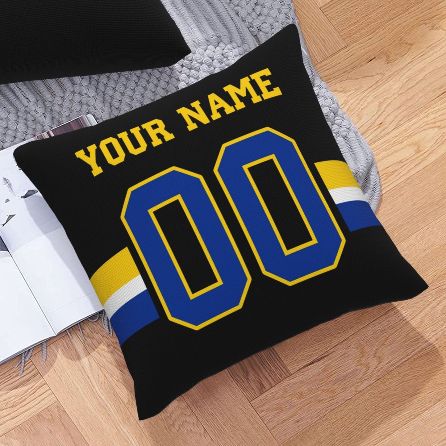 Customized Los Angeles Rams Football Team Decorative Throw Pillow Case Print Personalized Football Style Fans Letters & Number Black Pillowcase Birthday Gifts