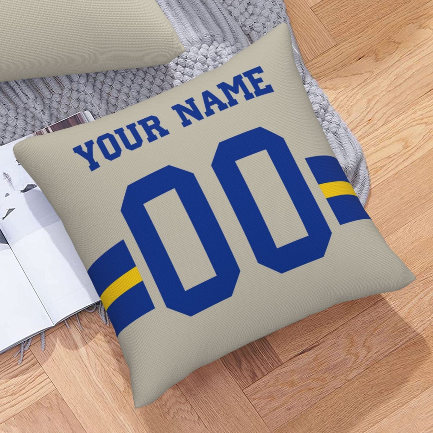 Customized Los Angeles Rams Football Team Decorative Throw Pillow Case Print Personalized Football Style Fans Letters & Number Cream Pillowcase Birthday Gift