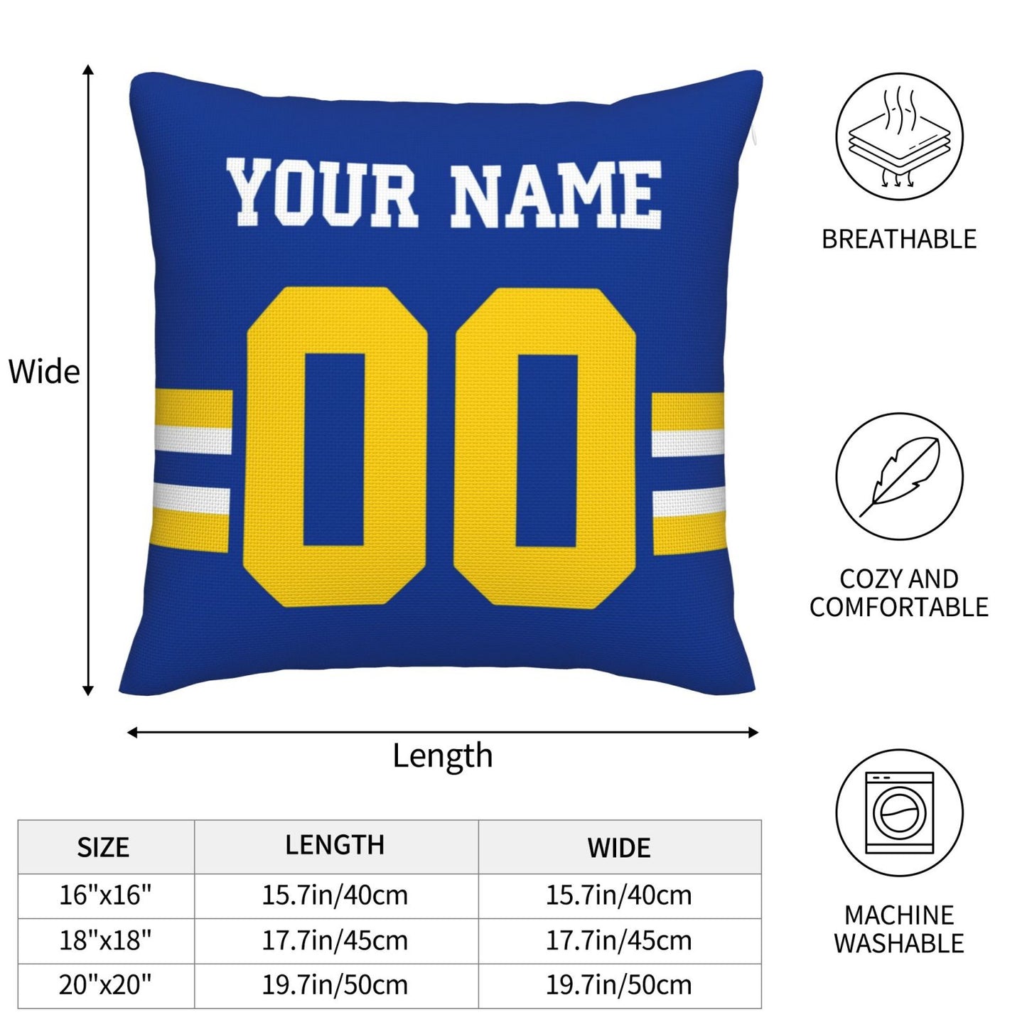 Customized Los Angeles Rams Football Team Decorative Throw Pillow Case Print Personalized Football Style Fans Letters & Number Royal Pillowcase Birthday Gifts