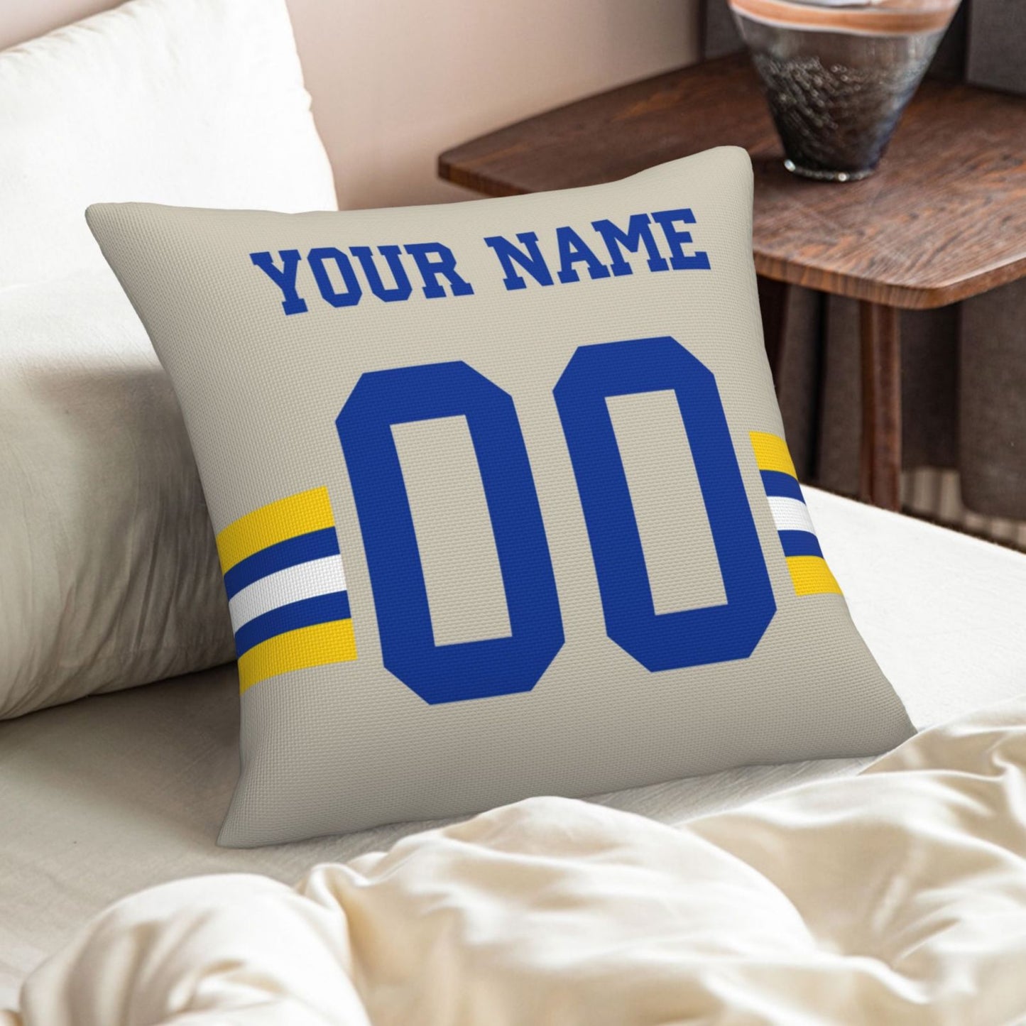 Customized Los Angeles Rams Football Team Decorative Throw Pillow Case Print Personalized Football Style Fans Letters & Number Cream Pillowcase Birthday Gifts