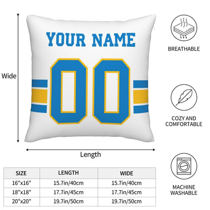 Customized Los Angeles Chargers Football Team Decorative Throw Pillow Case Print Personalized Football Style Fans Letters & Number White Pillowcase Birthday Gift