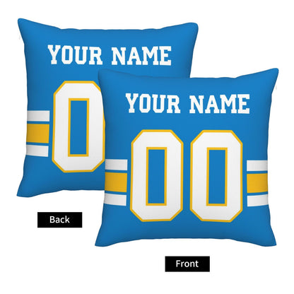Customized Los Angeles Chargers Football Team Decorative Throw Pillow Case Print Personalized Football Style Fans Letters & Number Powder Blue Pillowcase Birthday Gift