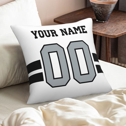 Custom White Silver Las Vegas Raiders Decorative Throw Pillow Case - Print Personalized Football Team Fans Name & Number Birthday Gift