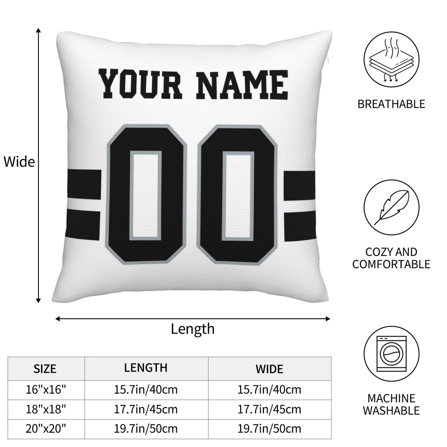 Custom White Las Vegas Raiders Decorative Throw Pillow Case - Print Personalized Football Team Fans Name & Number Birthday Gift