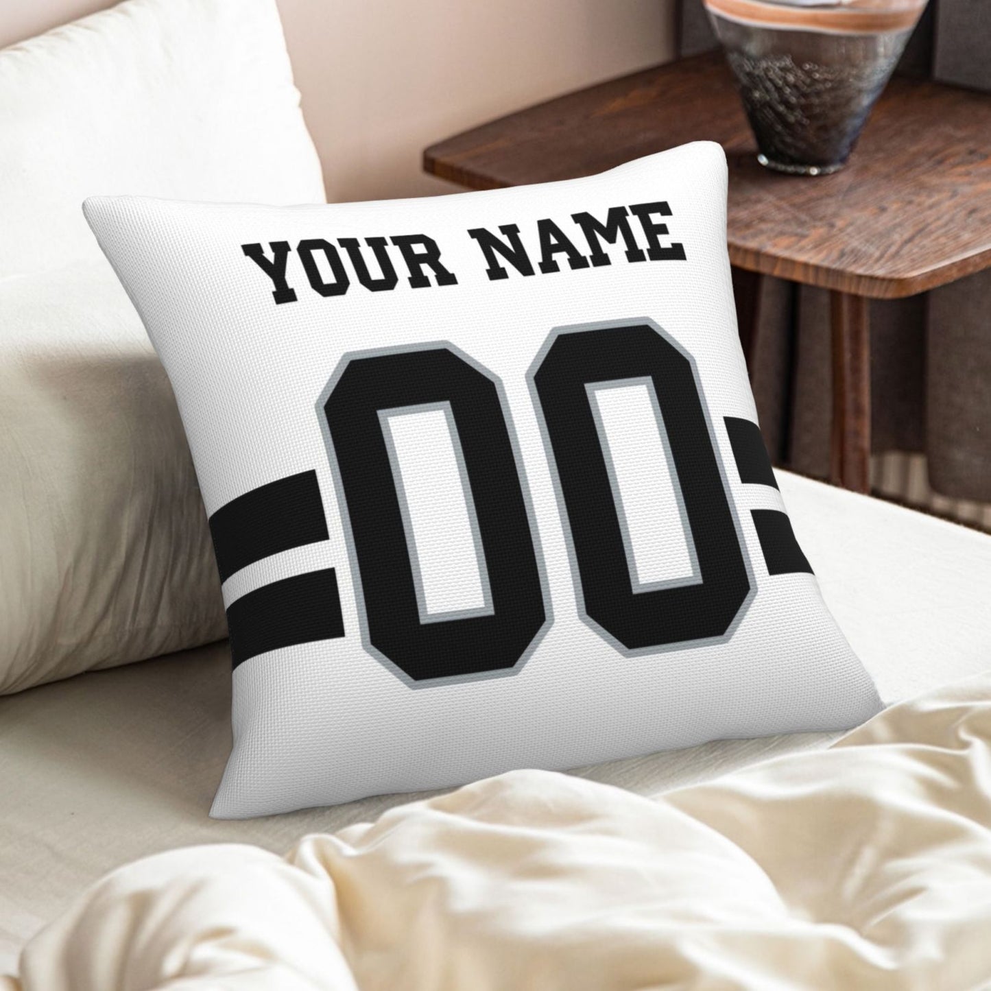 Custom White Las Vegas Raiders Decorative Throw Pillow Case - Print Personalized Football Team Fans Name & Number Birthday Gift