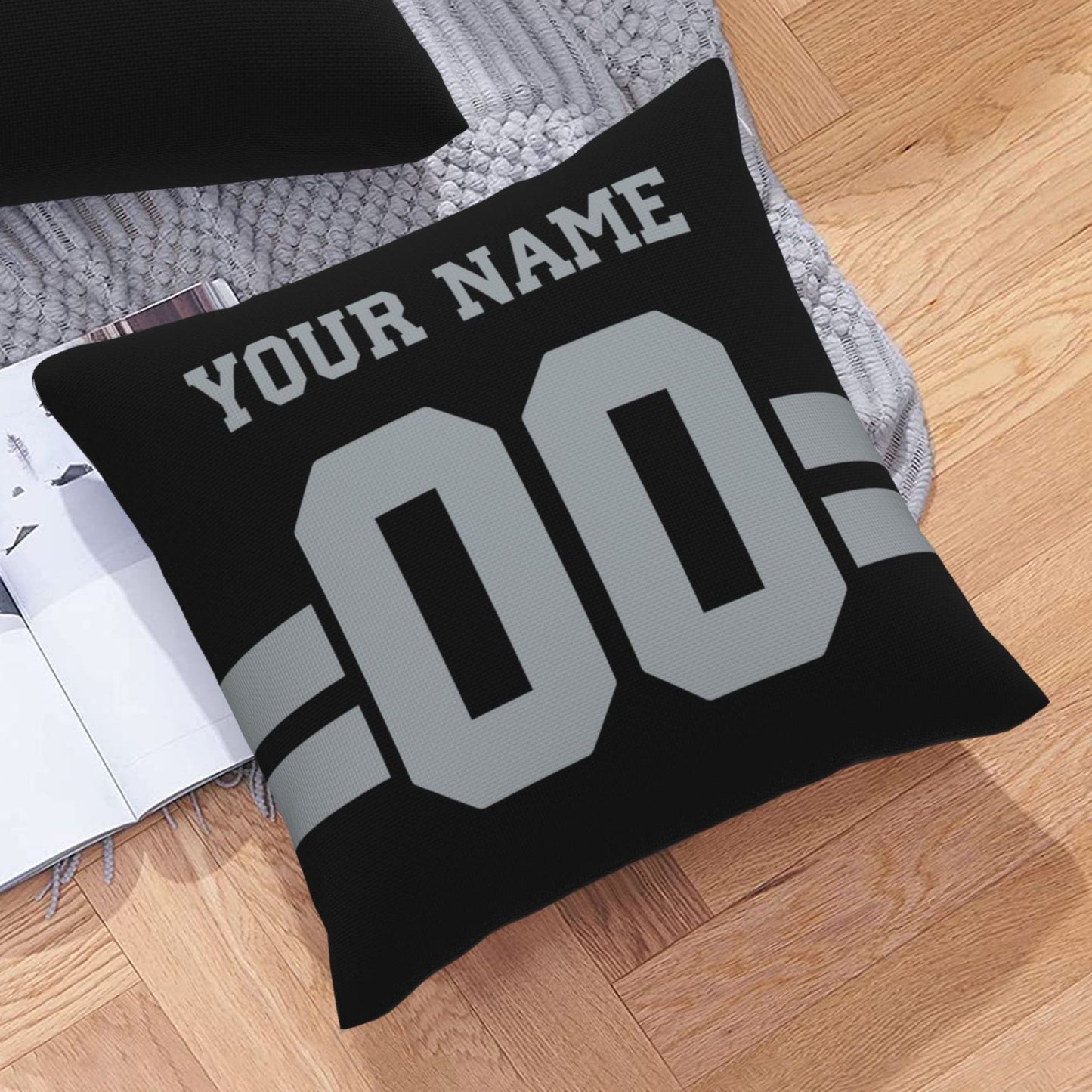 Custom Black Las Vegas Raiders Decorative Throw Pillow Case - Print Personalized Football Team Fans Name & Number Birthday Gift