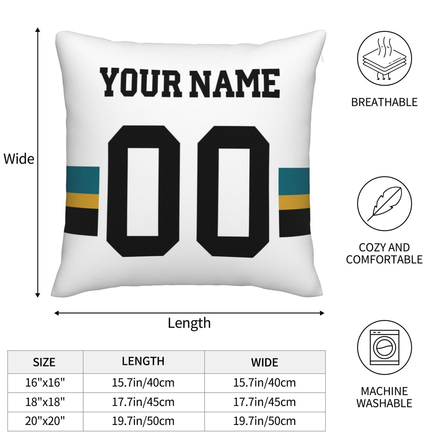 Customized Jacksonville Jaguars Football Team Decorative Throw Pillow Case Print Personalized Football Style Fans Letters & Number White Pillowcase Housewarming Gifts