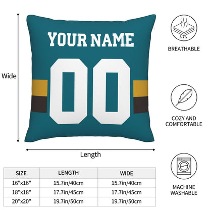 Customized Jacksonville Jaguars Football Team Decorative Throw Pillow Case Print Personalized Football Style Fans Letters & Number Teal Pillowcase Housewarming Gifts