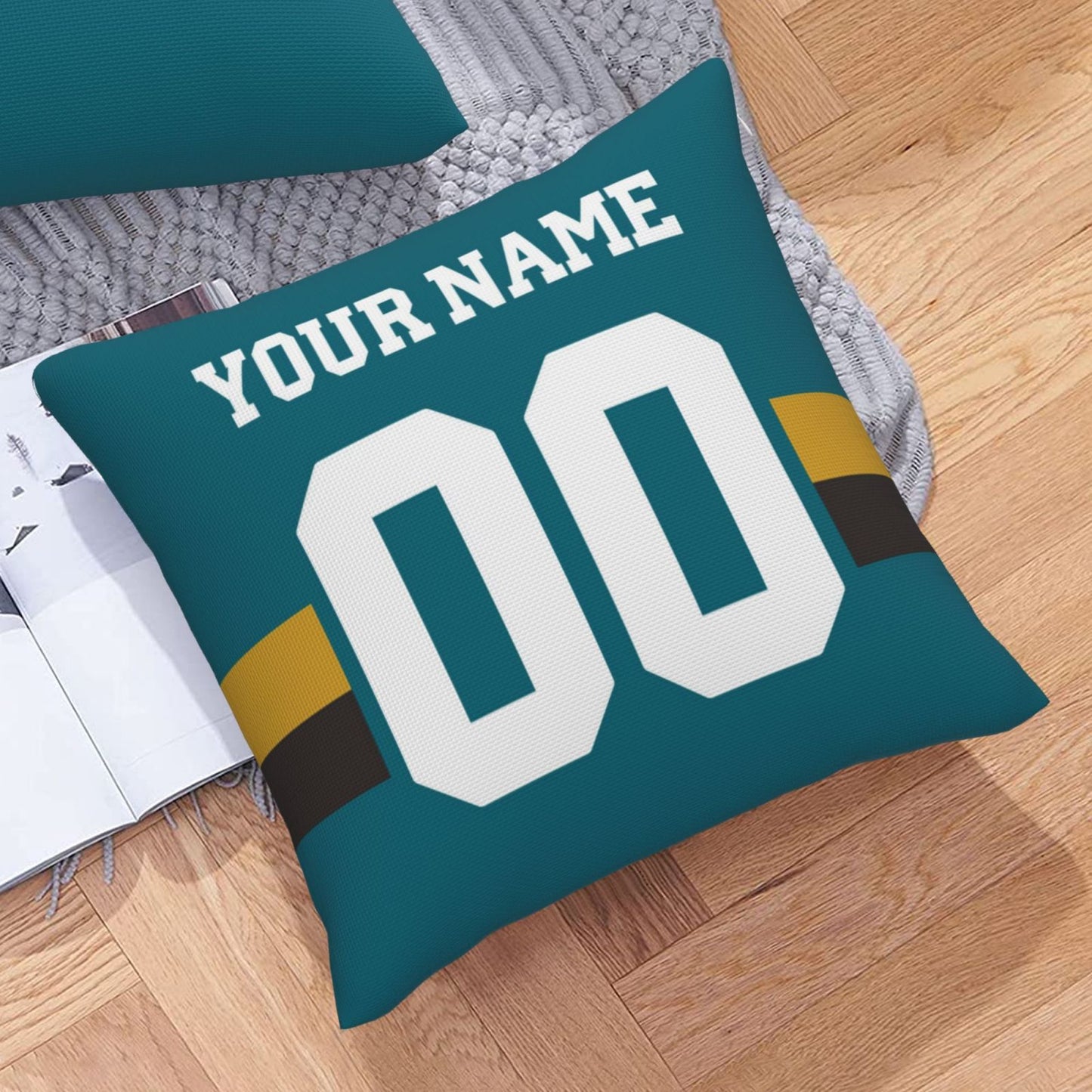 Customized Jacksonville Jaguars Football Team Decorative Throw Pillow Case Print Personalized Football Style Fans Letters & Number Teal Pillowcase Housewarming Gifts