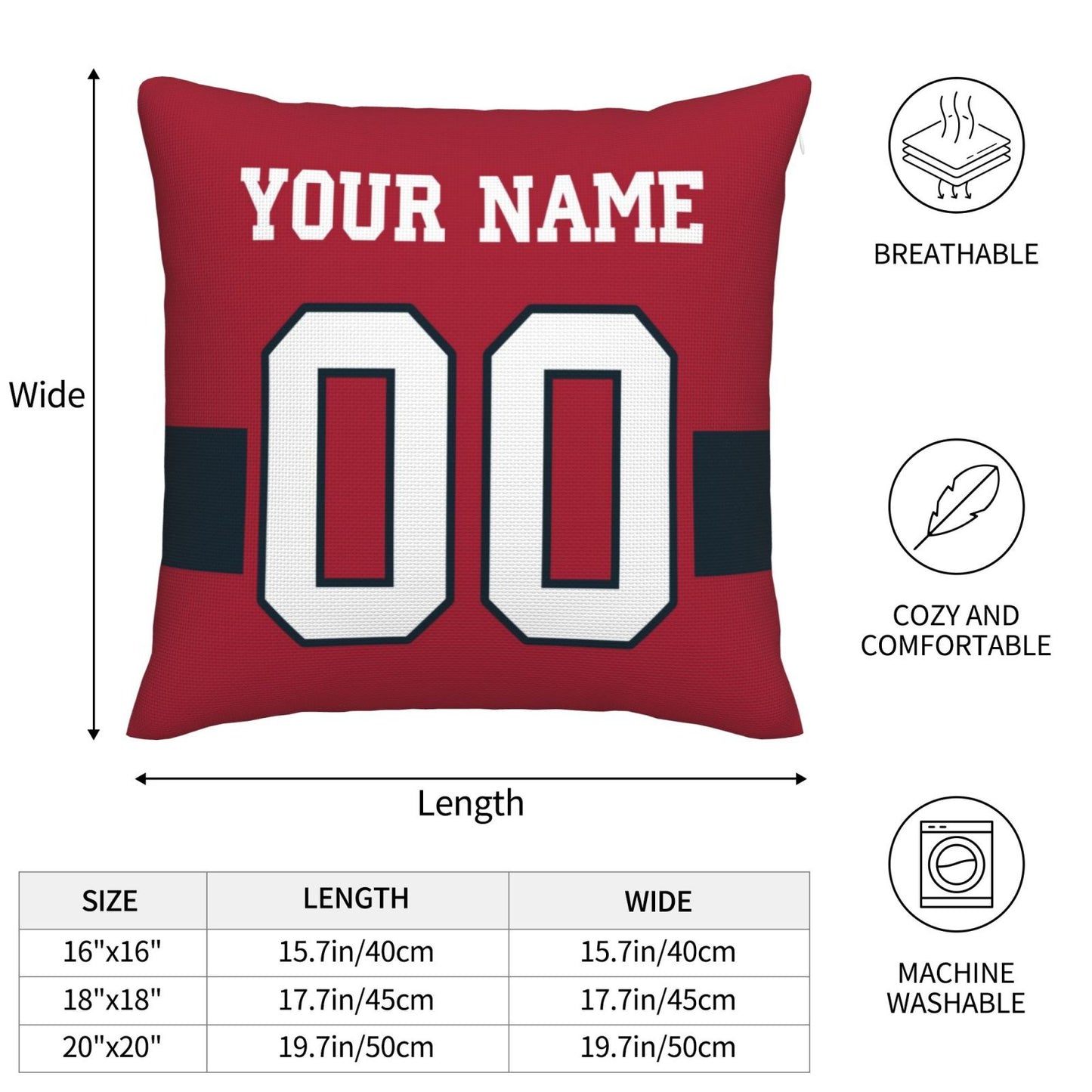 Customized Houston Texans Football Team Decorative Throw Pillow Case Print Personalized Football Style Fans Letters & Number Red Pillowcase Birthday Gift