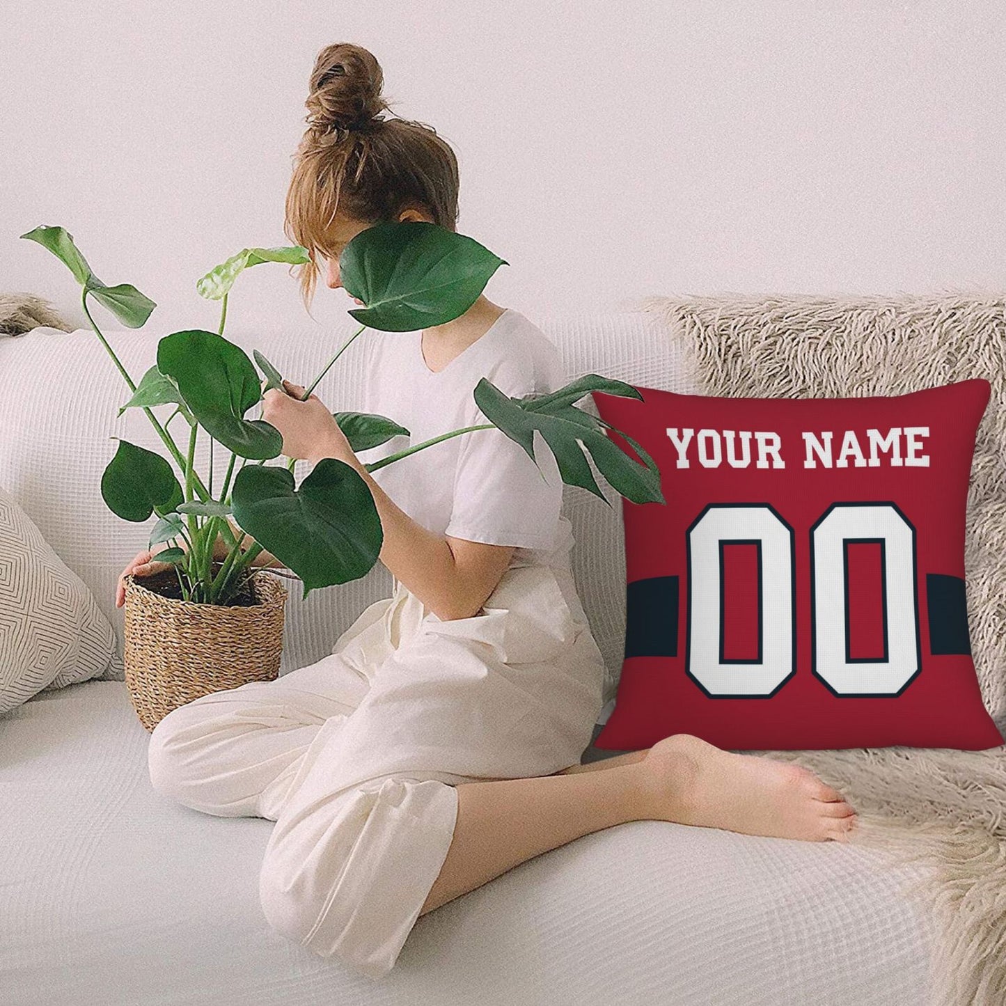 Customized Houston Texans Football Team Decorative Throw Pillow Case Print Personalized Football Style Fans Letters & Number Red Pillowcase Birthday Gift