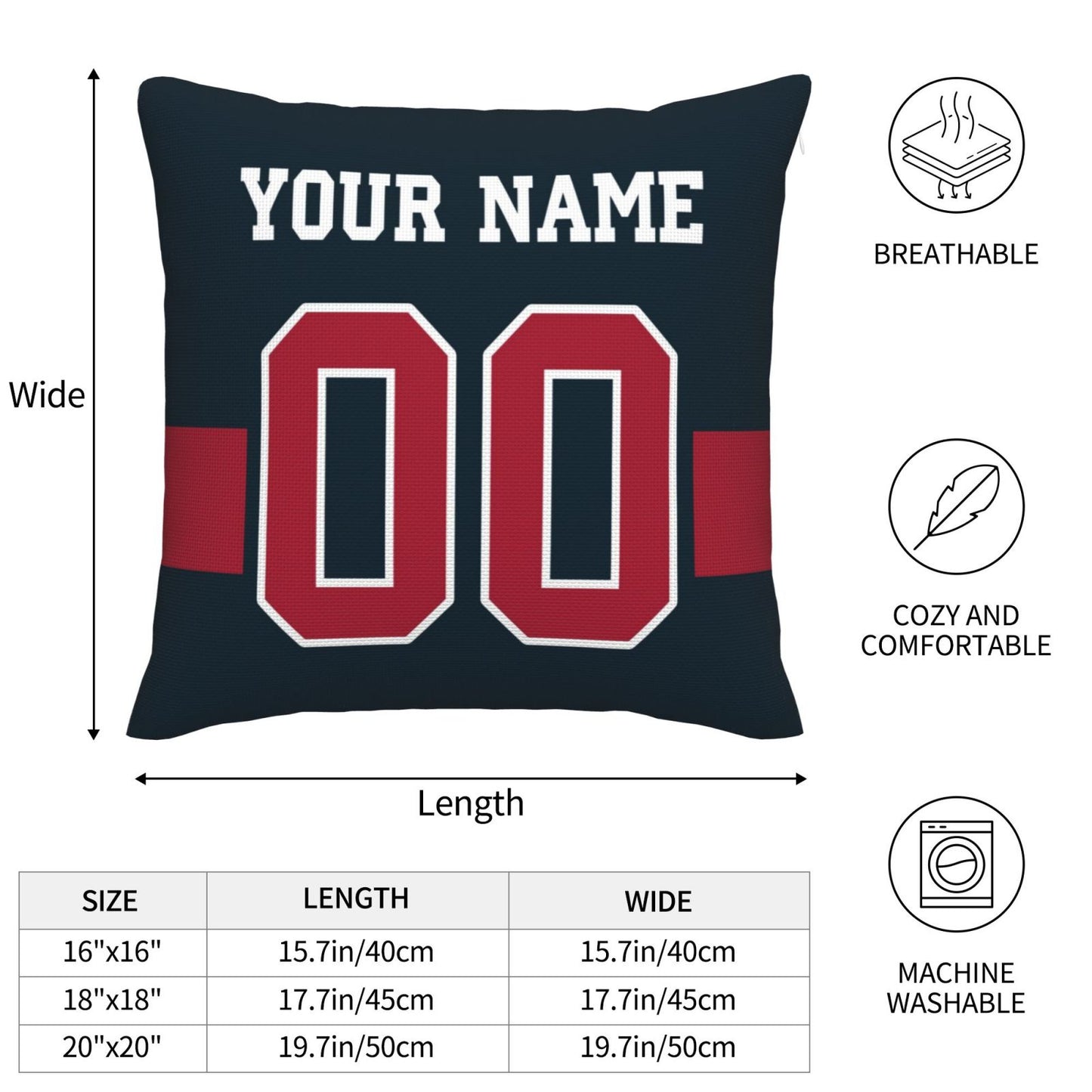 Customized Houston Texans Football Team Decorative Throw Pillow Case Print Personalized Football Style Fans Letters & Number Navy Pillowcase Birthday Gift