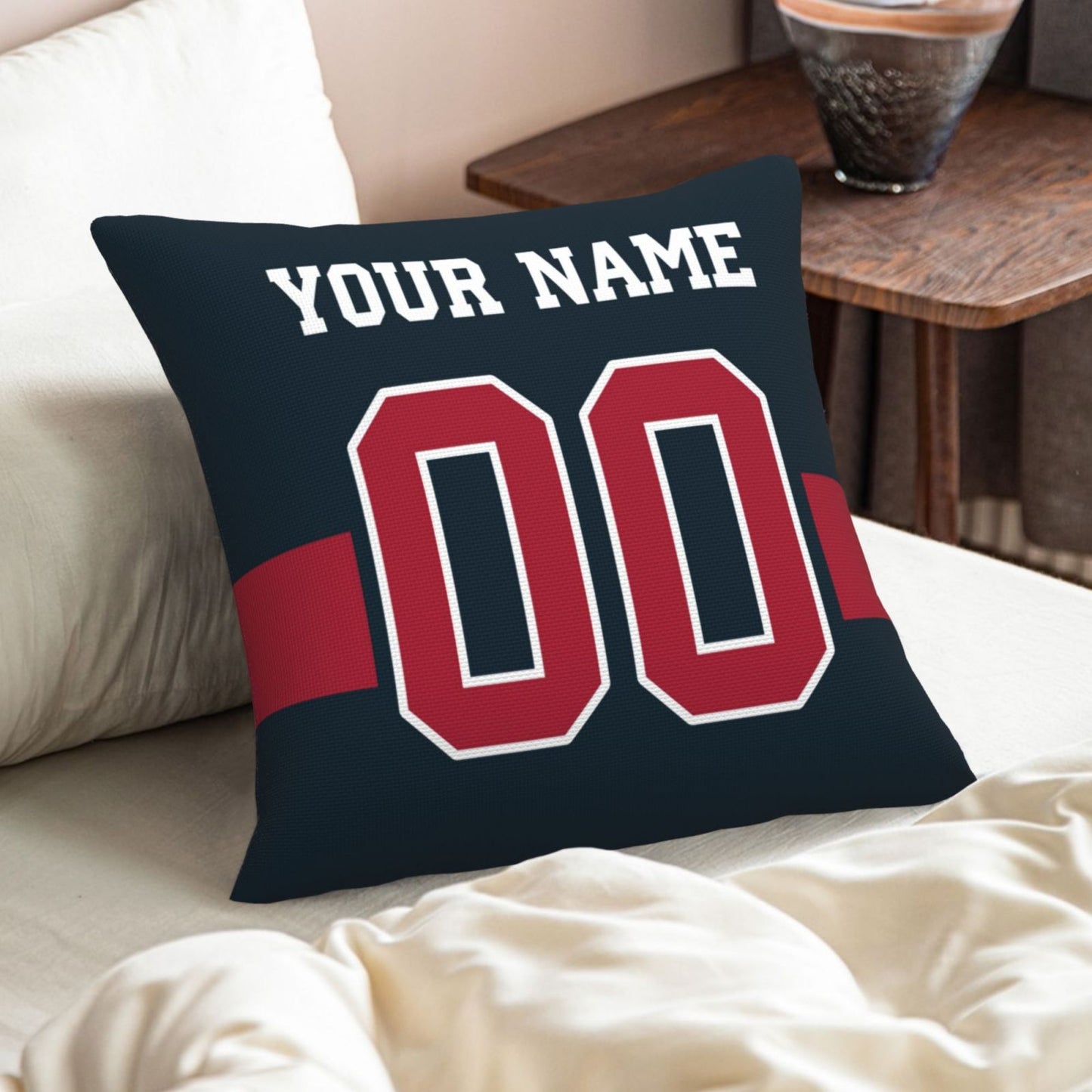 Customized Houston Texans Football Team Decorative Throw Pillow Case Print Personalized Football Style Fans Letters & Number Navy Pillowcase Birthday Gift