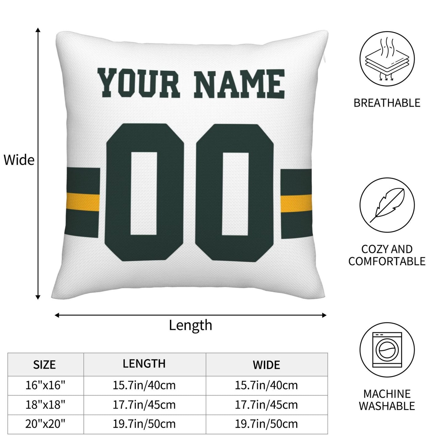 Customized Green Bay Packers Football Team Decorative Throw Pillow Case Print Personalized Football Style Fans Letters & Number White Pillowcase Birthday Gift