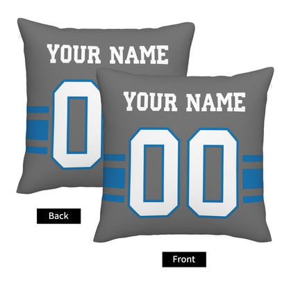 Customized Detroit Lions Football Team Decorative Throw Pillow Case Print Personalized Football Style Fans Letters & Number Gray Pillowcase Birthday Gift