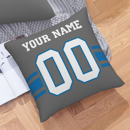 Customized Detroit Lions Football Team Decorative Throw Pillow Case Print Personalized Football Style Fans Letters & Number Gray Pillowcase Birthday Gift