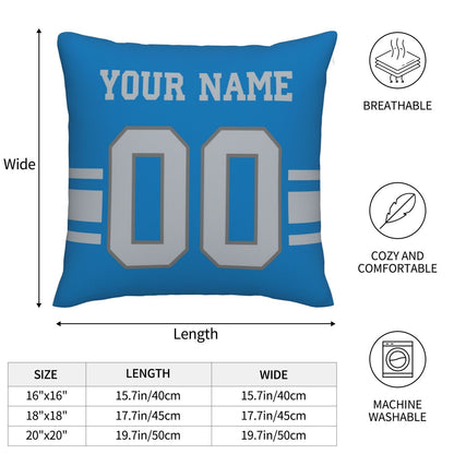 Customized Detroit Lions Football Team Decorative Throw Pillow Case Print Personalized Football Style Fans Letters & Number Blue Pillowcase Birthday Gift