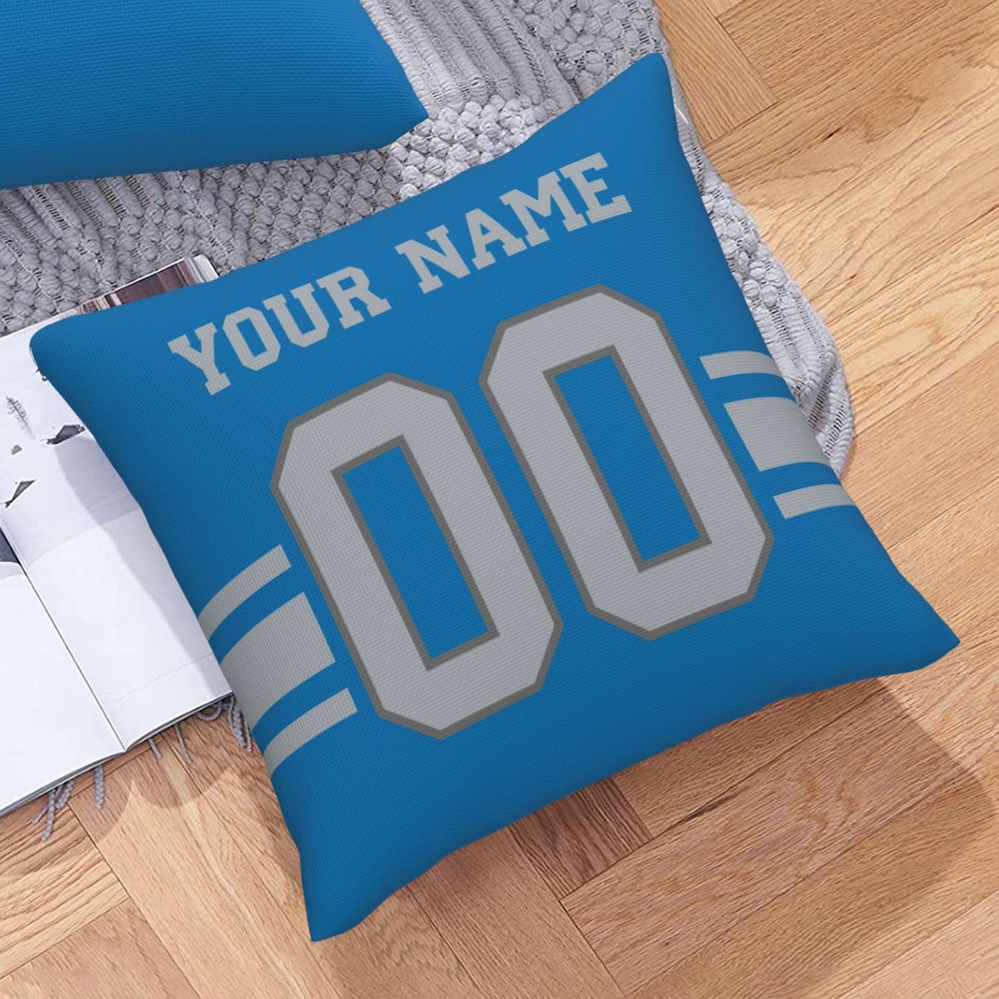 Customized Detroit Lions Football Team Decorative Throw Pillow Case Print Personalized Football Style Fans Letters & Number Blue Pillowcase Birthday Gift