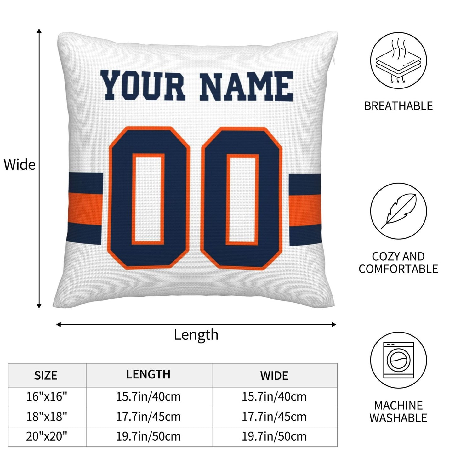 Customized Denver Broncos Football Team Decorative Throw Pillow Case Print Personalized Football Style Fans Letters & Number White Pillowcase Birthday Gift