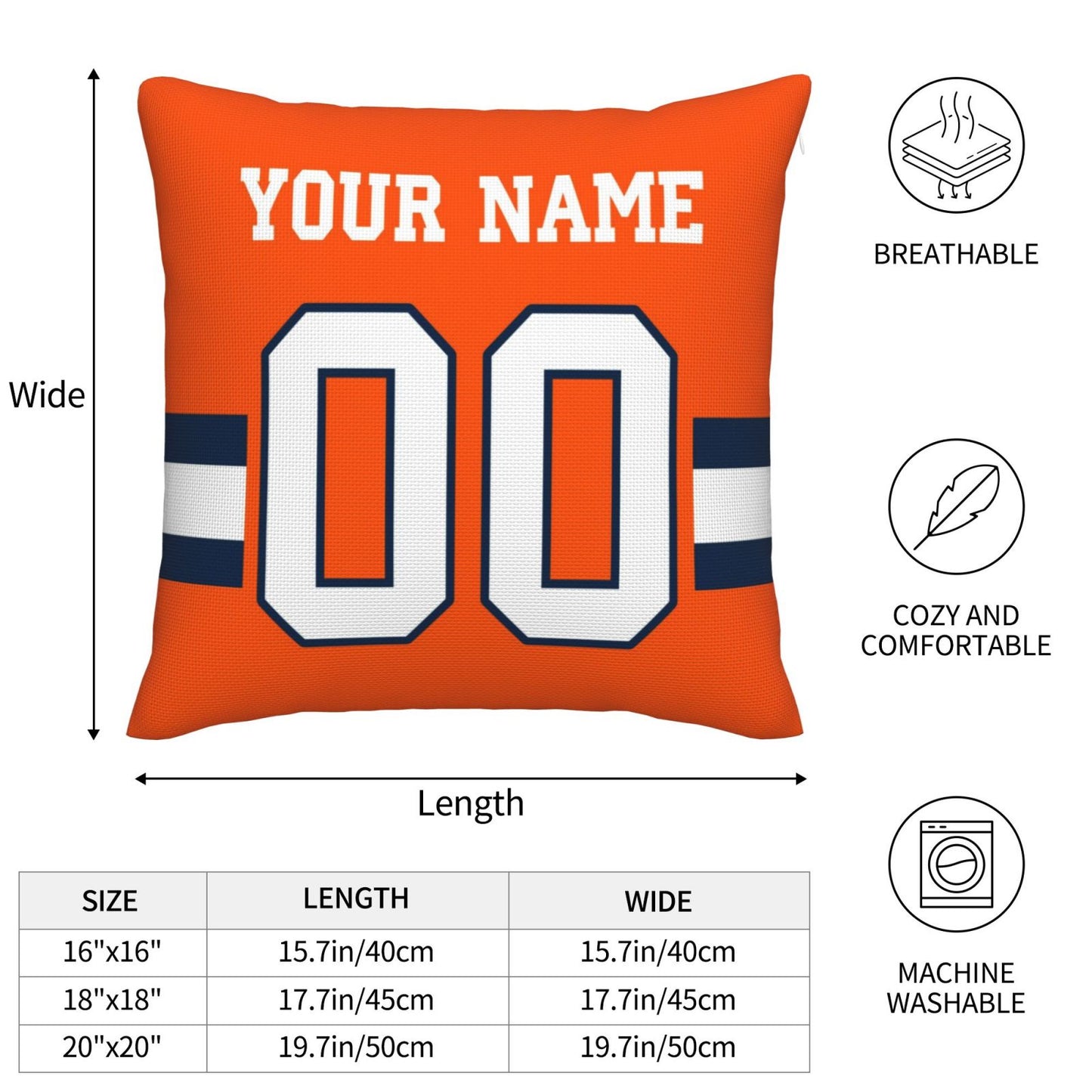 Customized Denver Broncos Football Team Decorative Throw Pillow Case Print Personalized Football Style Fans Letters & Number Orange Pillowcase Birthday Gift