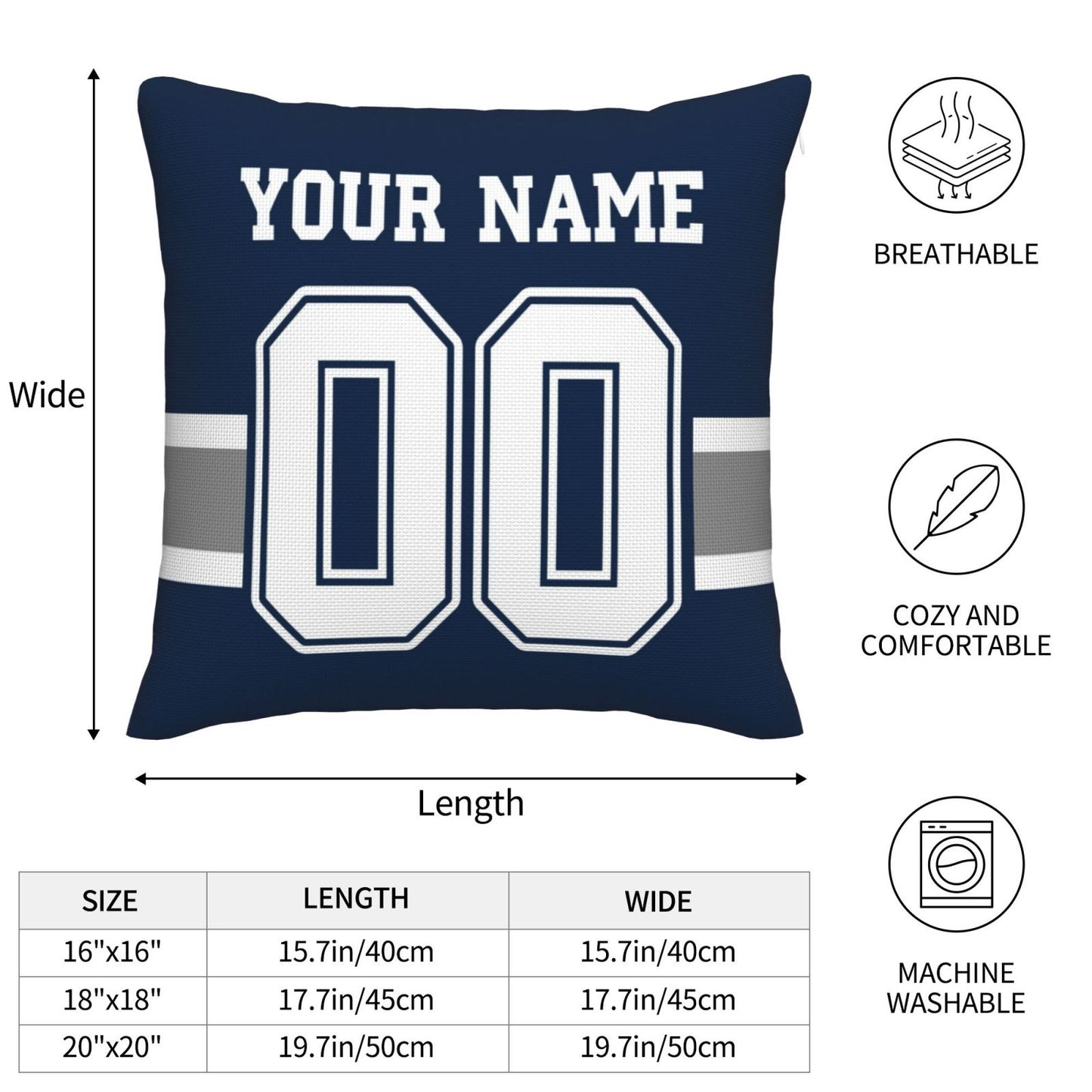 Customized Dallas Cowboys Football Team Decorative Throw Pillow Case Print Personalized Football Style Fans Letters & Number Navy Pillowcase Birthday Gift