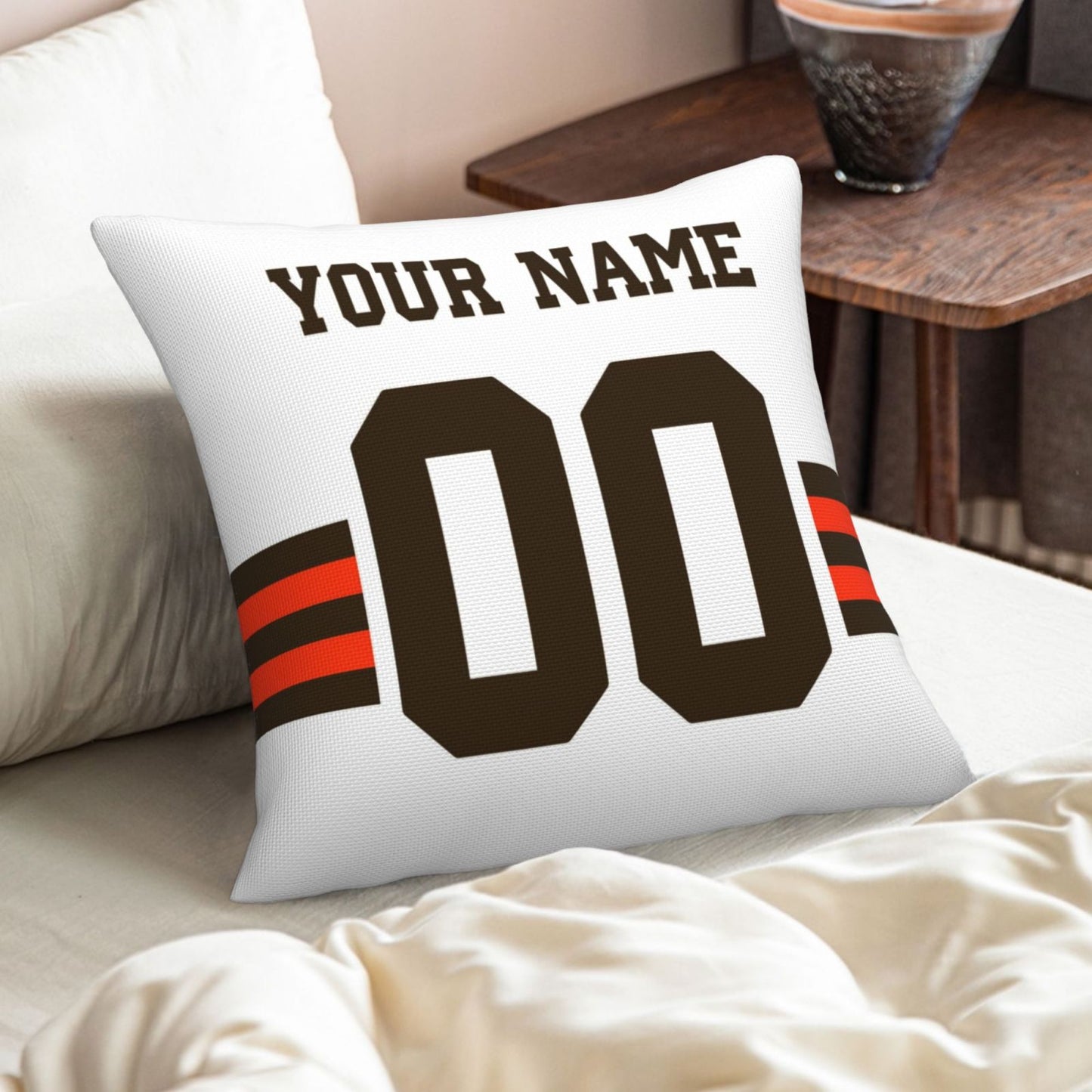 Customized Cleveland Browns Football Team Decorative Throw Pillow Case Print Personalized Football Style Fans Letters & Number White Pillowcase Birthday Gift
