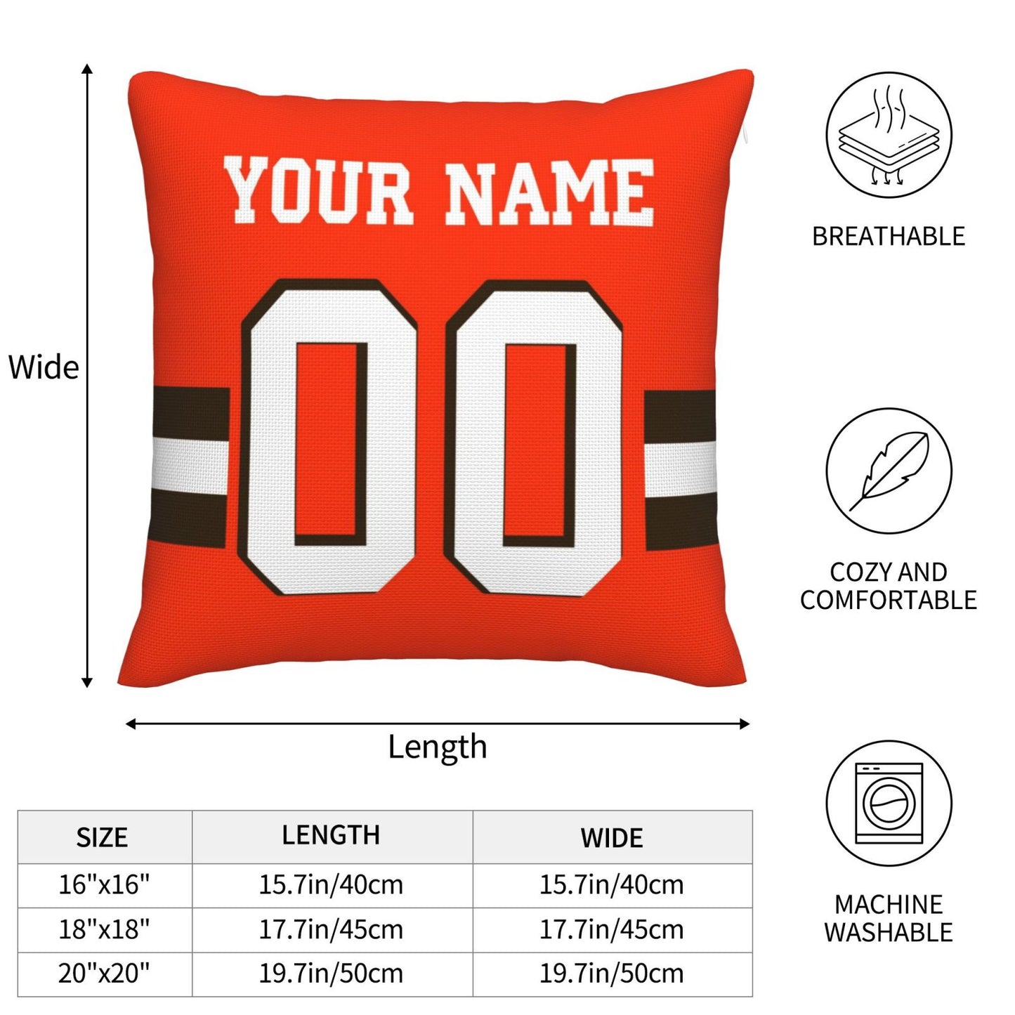 Customized Cleveland Browns Football Team Decorative Throw Pillow Case Print Personalized Football Style Fans Letters & Number Orange Pillowcase Birthday Gift