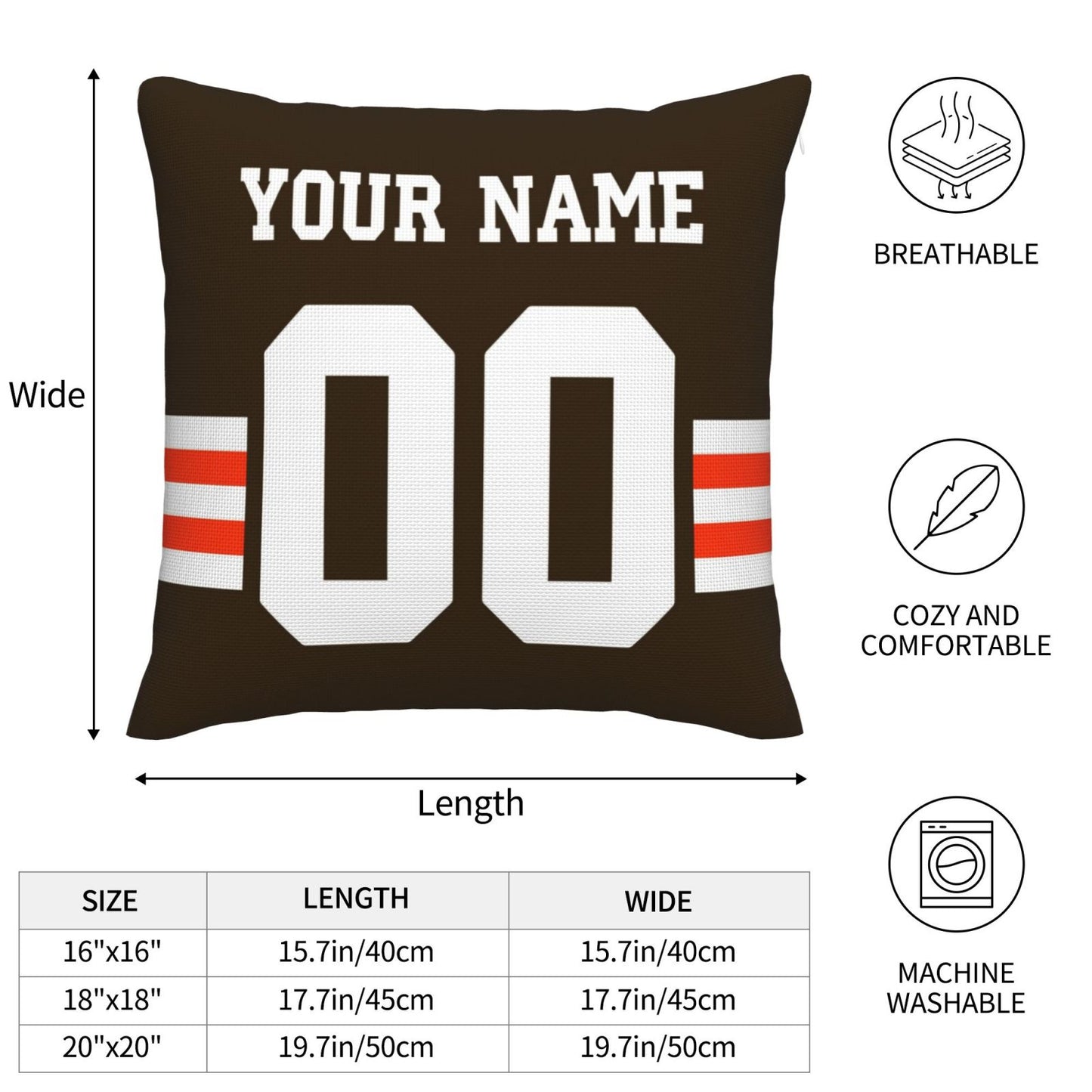 Customized Cleveland Browns Football Team Decorative Throw Pillow Case Print Personalized Football Style Fans Letters & Number Brown Pillowcase Birthday Gift