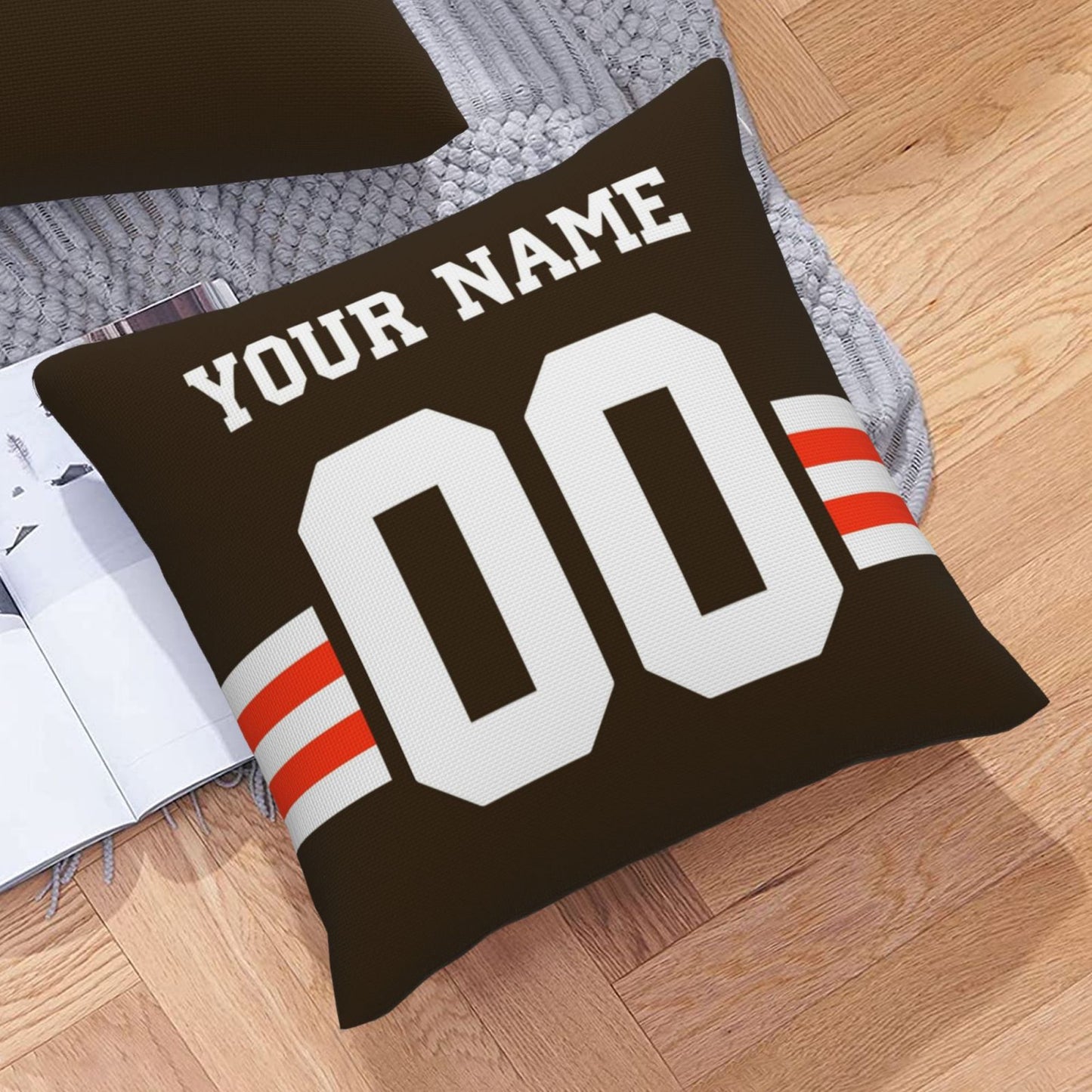 Customized Cleveland Browns Football Team Decorative Throw Pillow Case Print Personalized Football Style Fans Letters & Number Brown Pillowcase Birthday Gift