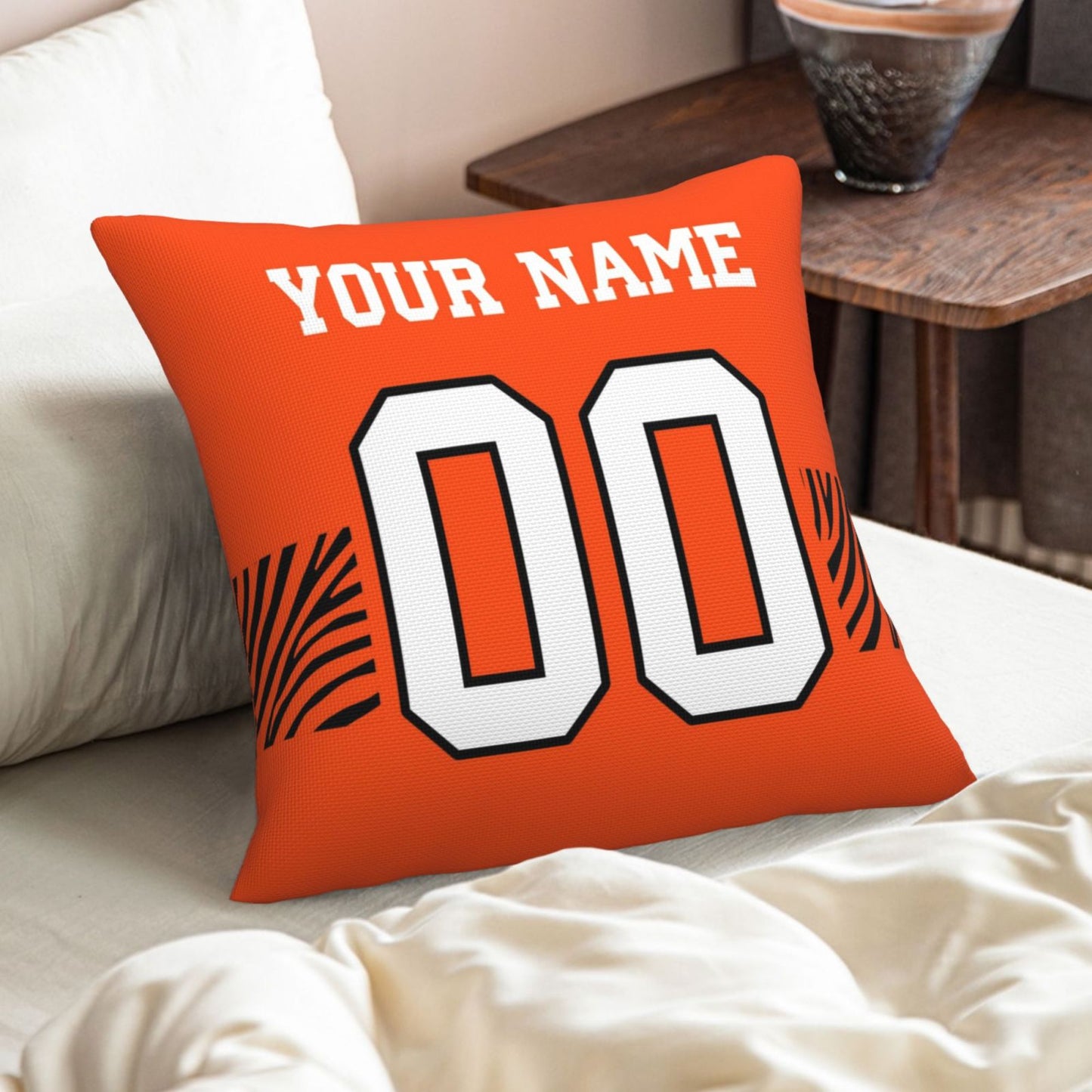 Customized Cincinnati Bengals Letters Decorative Pillows Case Custom Game Pillowcase Name Number Block Print Square Art Deco Throw Pillow