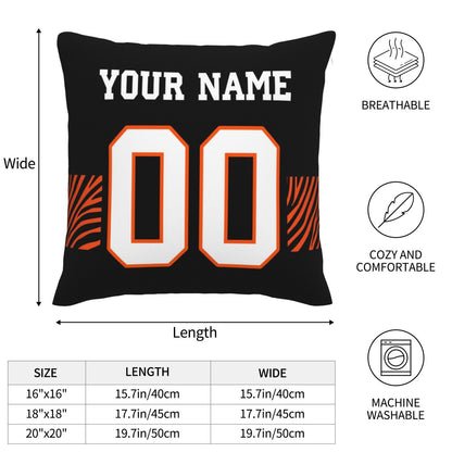 Customized Cincinnati Bengals Black Football Team Decorative Throw Pillow Case Print Personalized Football Style Fans Letters & Number Pillowcase Birthday Gift