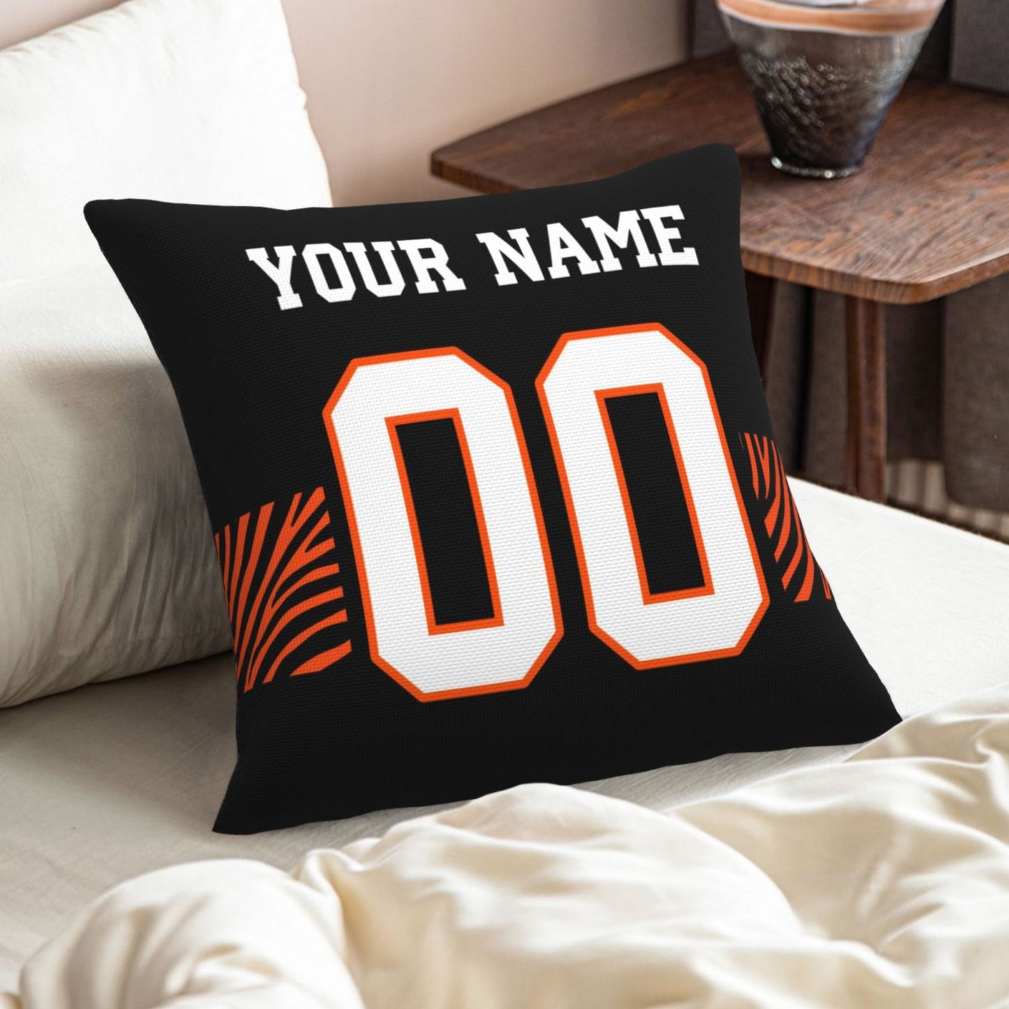 Customized Cincinnati Bengals Black Football Team Decorative Throw Pillow Case Print Personalized Football Style Fans Letters & Number Pillowcase Birthday Gift