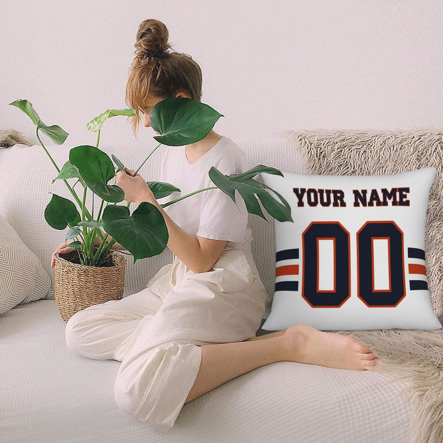 Customized Chicago Bears Football Team Decorative Throw Pillow Case Print Personalized Football Style Fans Letters & Number White Pillowcase Birthday Gift