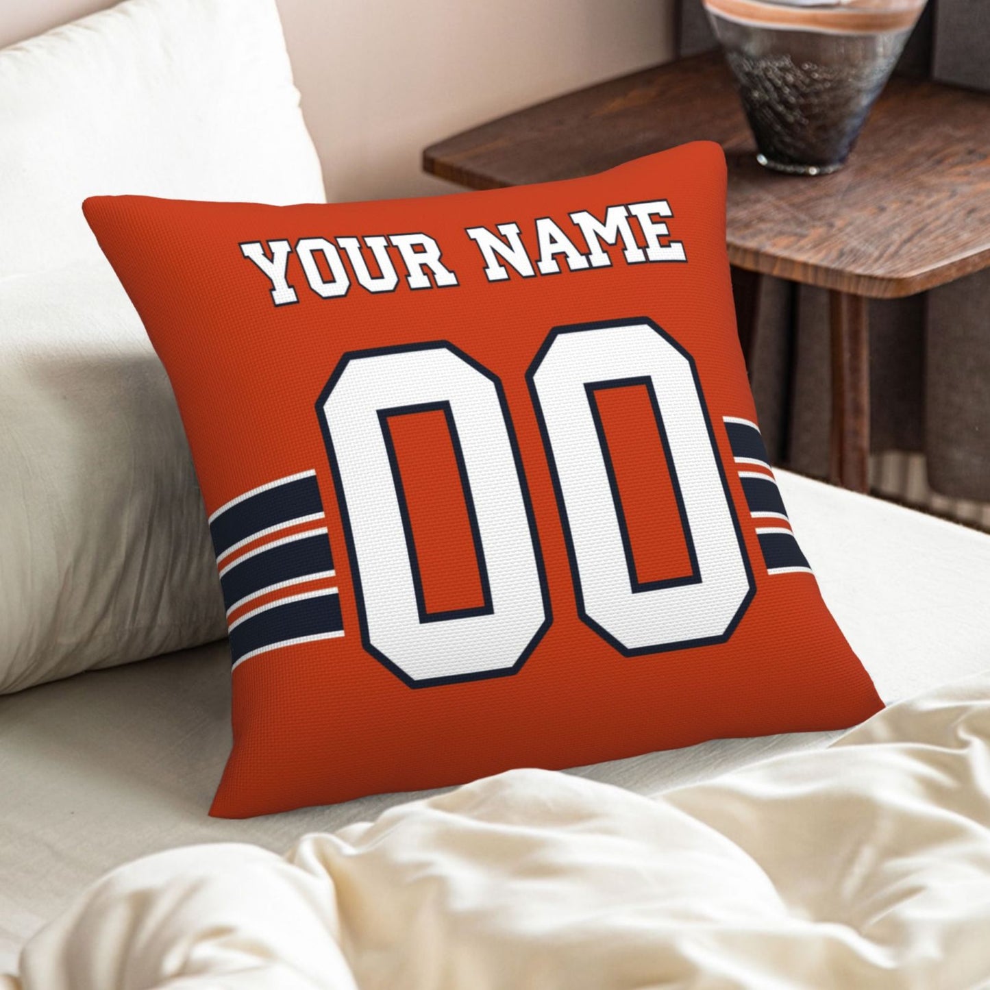 Customized Chicago Bears Letters Decorative Pillows Case Custom Game Pillowcase Name Number Block Print Square Art Deco Orange Throw Pillow