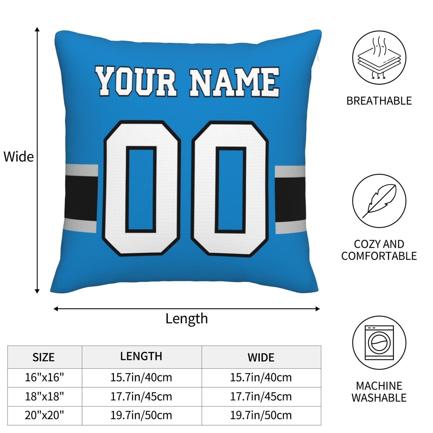 Customized Carolina Panthers Football Team Decorative Throw Pillow Case Print Personalized Football Style Fans Letters & Number Blue Pillowcase Birthday Gift