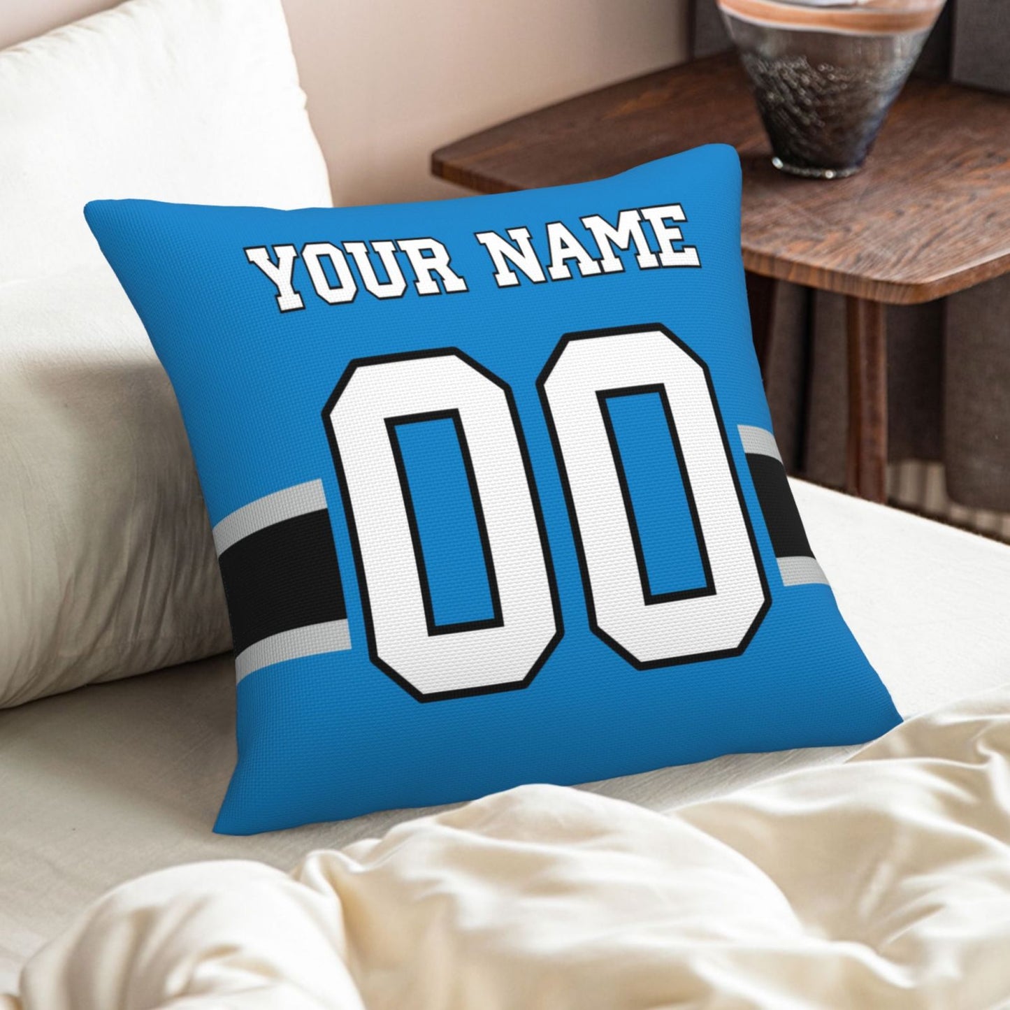 Customized Carolina Panthers Football Team Decorative Throw Pillow Case Print Personalized Football Style Fans Letters & Number Blue Pillowcase Birthday Gift