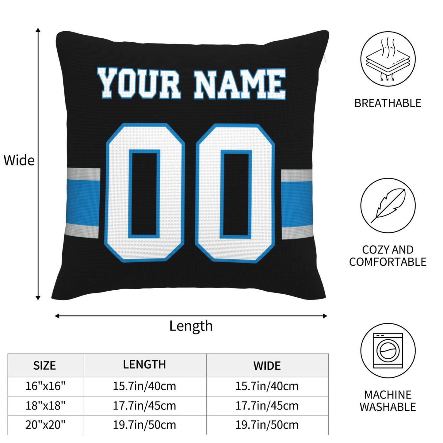 Customized Carolina Panthers Football Team Decorative Throw Pillow Case Print Personalized Football Style Fans Letters & Number Black Pillowcase Birthday Gift