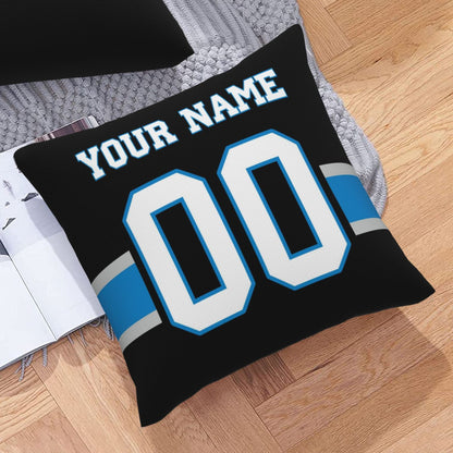 Customized Carolina Panthers Football Team Decorative Throw Pillow Case Print Personalized Football Style Fans Letters & Number Black Pillowcase Birthday Gift