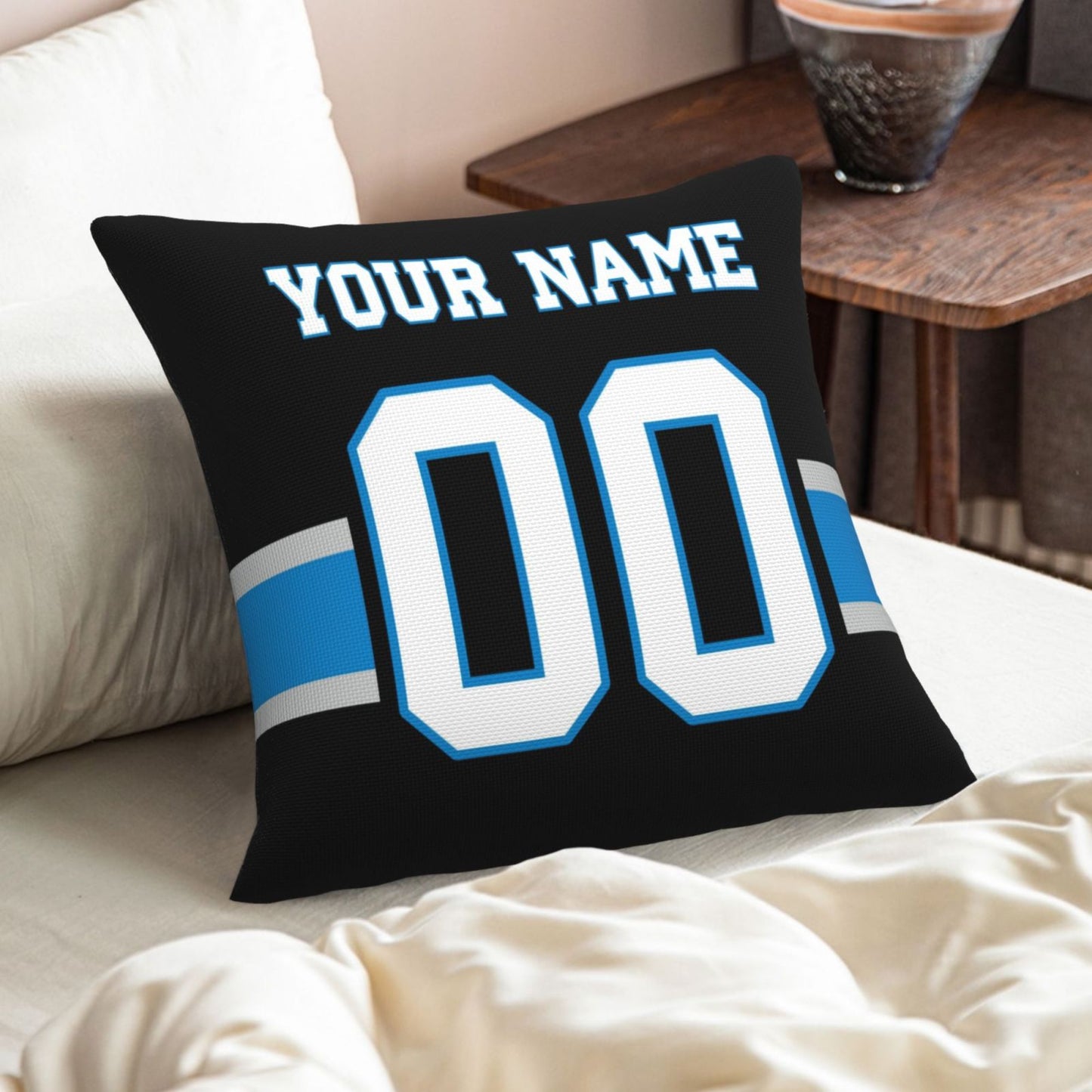 Customized Carolina Panthers Football Team Decorative Throw Pillow Case Print Personalized Football Style Fans Letters & Number Black Pillowcase Birthday Gift