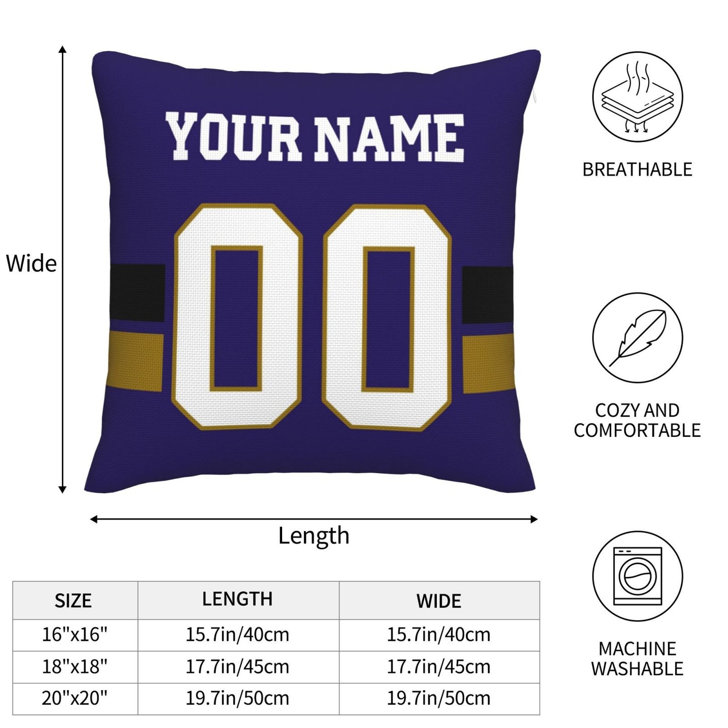 Custom Purple Baltimore Ravens Football Team Decorative Throw Pillow Case Print Personalized Football Style Fans Letters & Number Birthday Gift