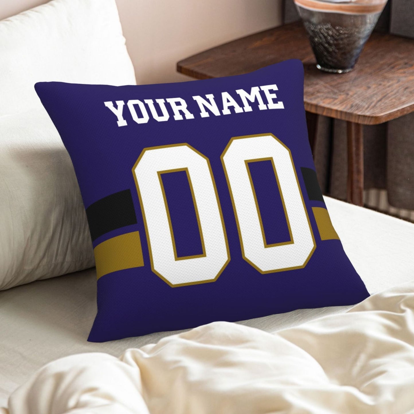 Custom Purple Baltimore Ravens Football Team Decorative Throw Pillow Case Print Personalized Football Style Fans Letters & Number Birthday Gift