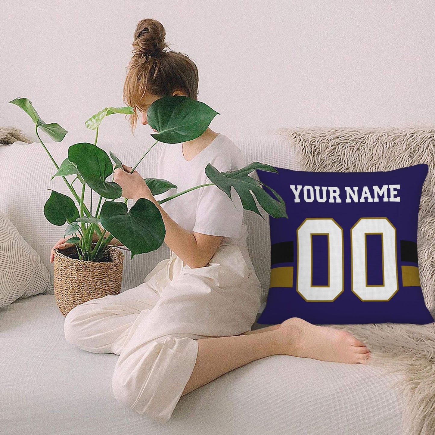 Custom Purple Baltimore Ravens Football Team Decorative Throw Pillow Case Print Personalized Football Style Fans Letters & Number Birthday Gift