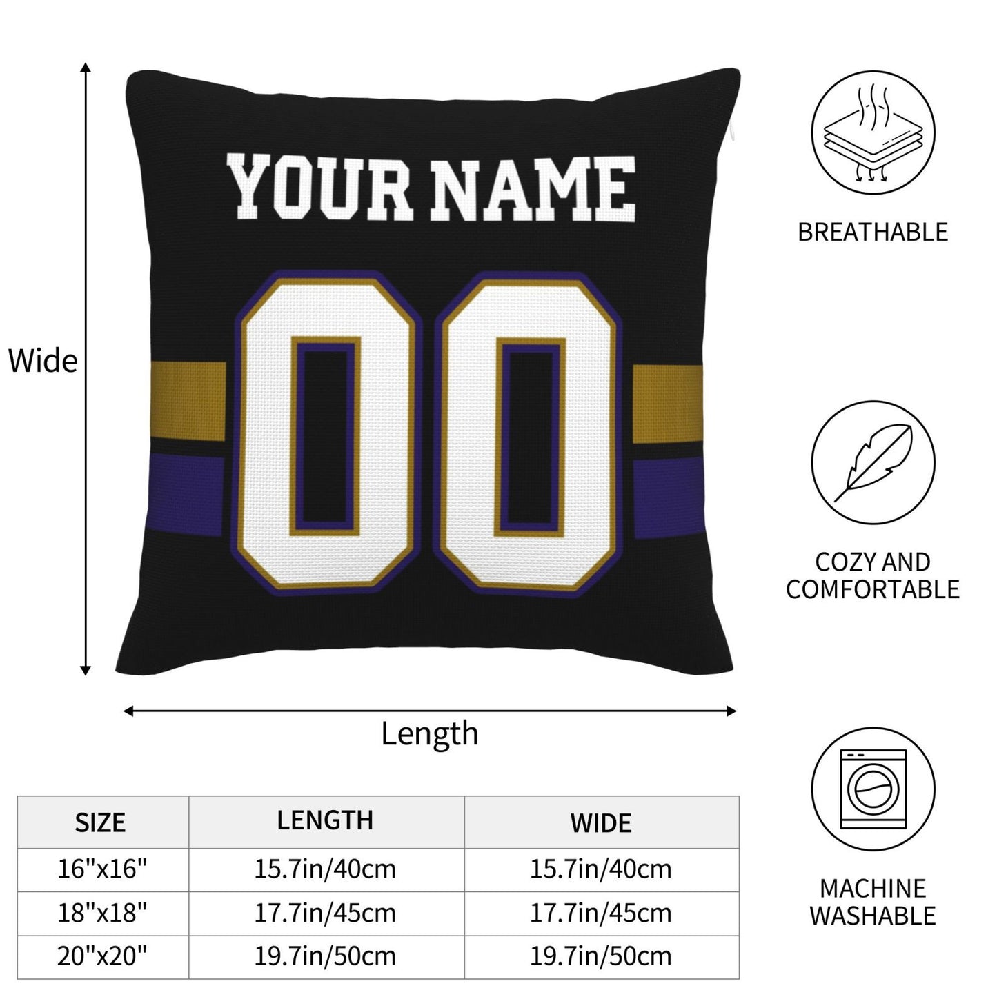 Baltimore Ravens Letters Decorative Pillows Case Custom Game Pillowcase Name Number Block Print Square Art Deco Throw Pillow