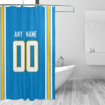Custom Football Los Angeles Chargers style personalized shower curtain custom design name and number set of 12 shower curtain hooks Rings