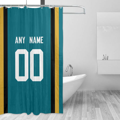 Custom Football Jacksonville Jaguars style personalized shower curtain custom design name and number set of 12 shower curtain hooks Rings