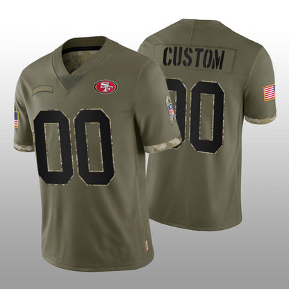 Custom Football San Francisco 49ers Stitched Olive 2022 Salute To Service Limited Jersey